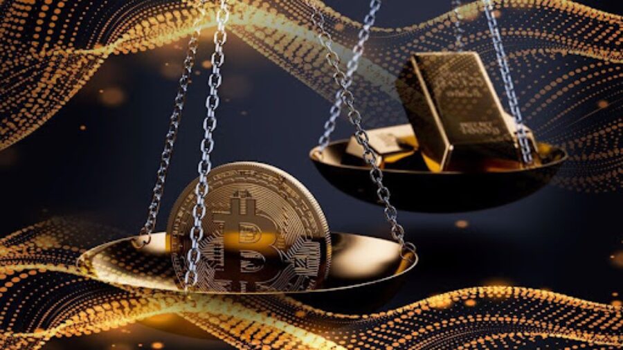 Σύγκριση ράβδων χρυσού και Bitcoins - Μια οπτική αναπαράσταση της μάχης της αγοράς του 2024